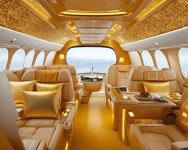 Interior dourado luxuoso do avião
