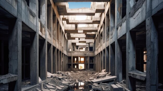 Interior de un edificio de estructura abandonada