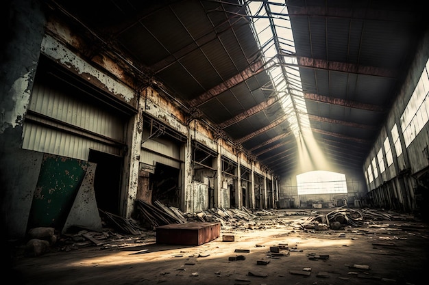 Interior de un edificio industrial en ruinas