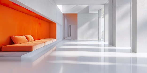 Interior de un edificio de oficinas moderno y futurista con muebles futuristas