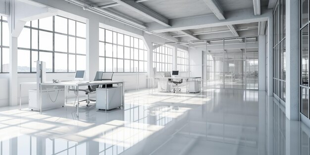 Interior de edificio de oficinas moderno con marcos de paredes de vidrio Generative Ai