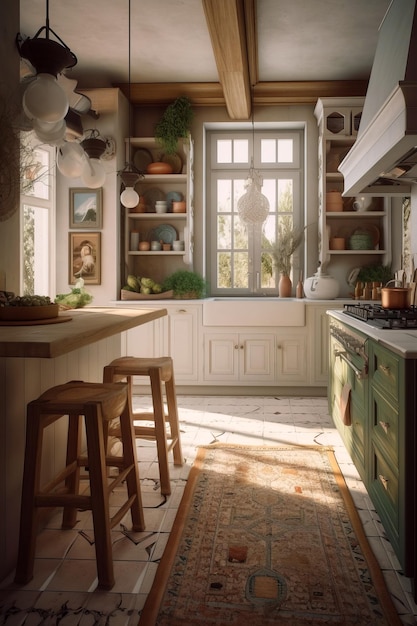 Interior elegante de la cocina en una casa moderna al estilo provenzal