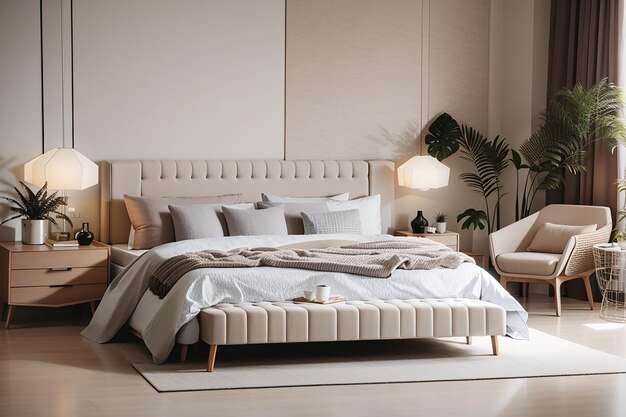 Interior elegante y contemporáneo con una cama cómoda