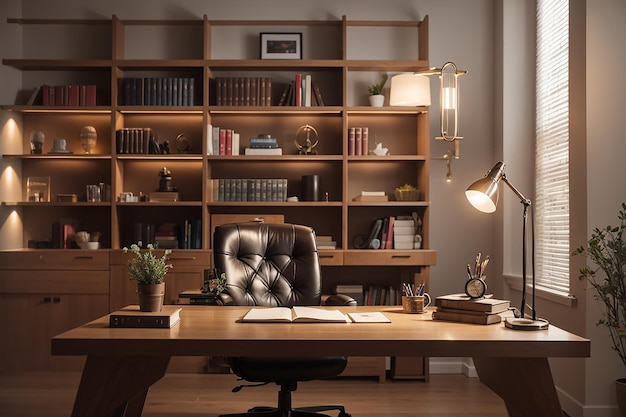 Interior elegante da sala espaço de trabalho de computador com um lugar confortável moderno