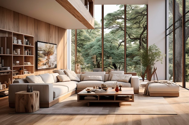 Interior elegante de sala de estar moderna com ai sofagenerativo