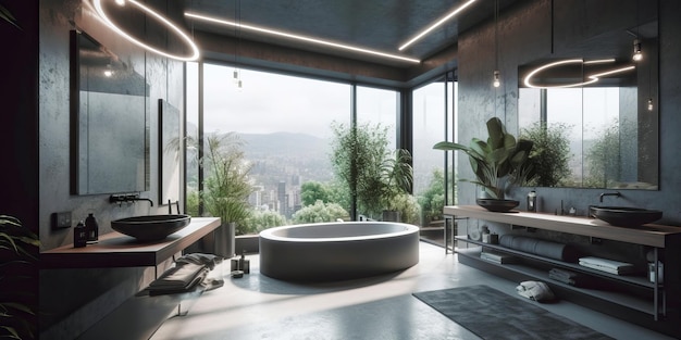 Interior elegante do banheiro em uma casa moderna em estilo lounge