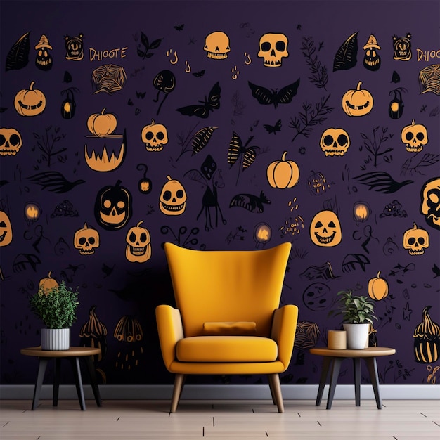 Interior elegante do quarto com decoração criativa de Halloween