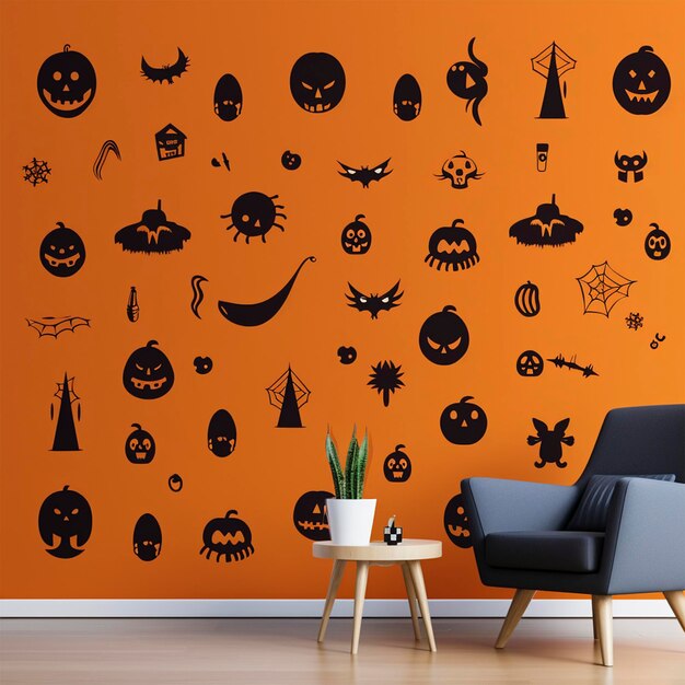 Interior elegante do quarto com decoração criativa de Halloween