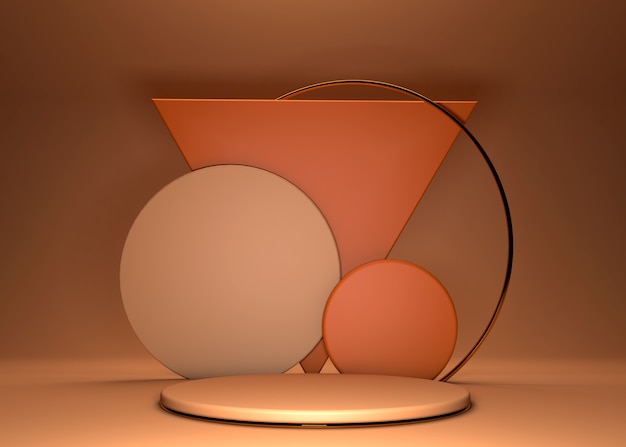 Interior elegante e minimalista com pódio redondo