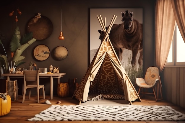 Interior em estilo africano do quarto infantil Conteúdo generativo de IA