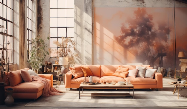 interior em estilo loft na cor Apricot Crush