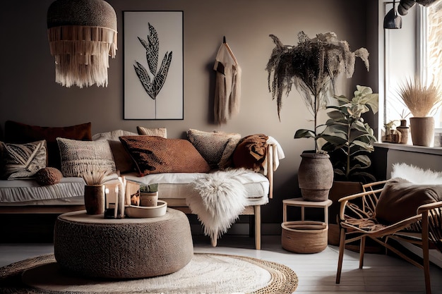 Interior escandinavo com abordagem minimalista de materiais naturais e móveis escandinavos