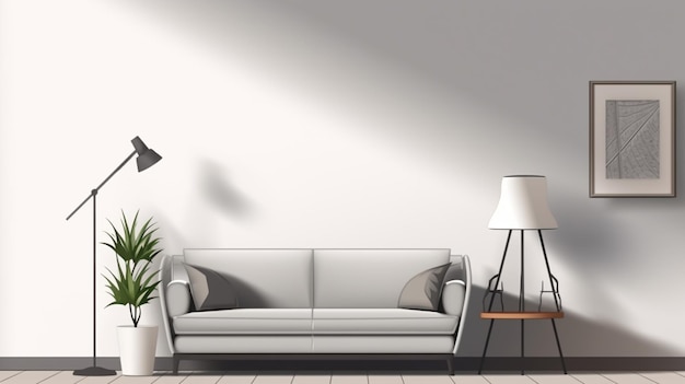 Interior escandinavo elegante da sala de estar com design sofá cinza interior escandinavo