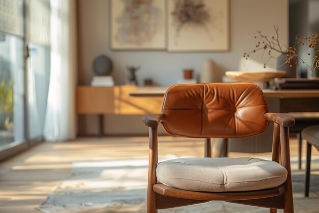 Foto interior escandinavo minimalista sala de escritório doméstica estação de trabalho doméstica cadeira e estrutura