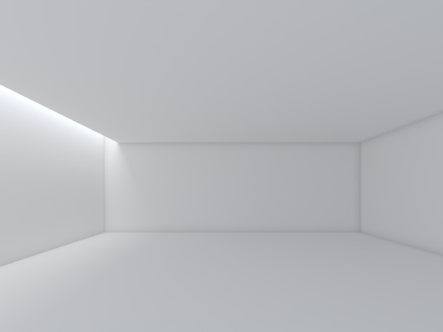 Interior de espacio en blanco vacío con renderizado 3d de luz solar y sombra