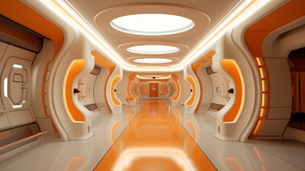 el interior de un espacio futurista con naranja y nosotros