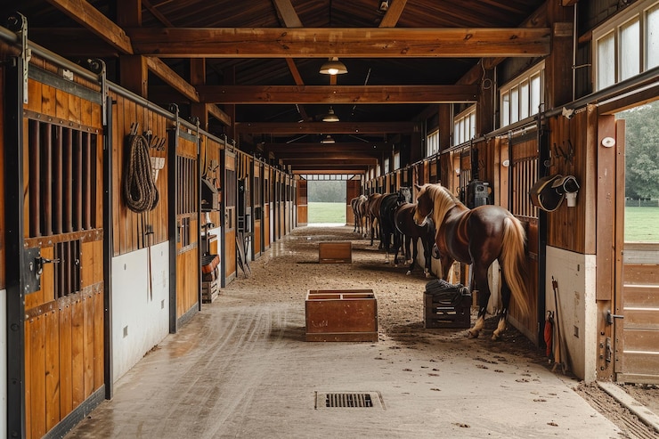 Foto interior del establo de caballos