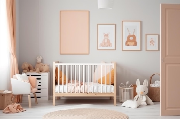 Interior estético do quarto do bebê criado com IA generativa