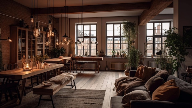 Interior estilo escandinavo Grande apartamento loft moderno AI Generative