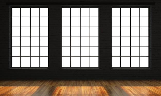 Interior estilo loft con dos ventanas negras