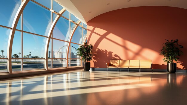 Interior estilo moderno de arquitetura de aeroporto Design e decoração com espaço vazio em branco