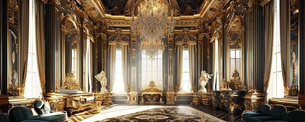 Foto interior extravagante clásico en colores blanco y dorado palacio de élite