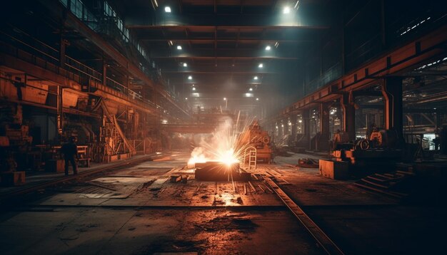 En el interior de la fábrica de acero, la maquinaria brilla en el horno de combustión generado por la inteligencia artificial.