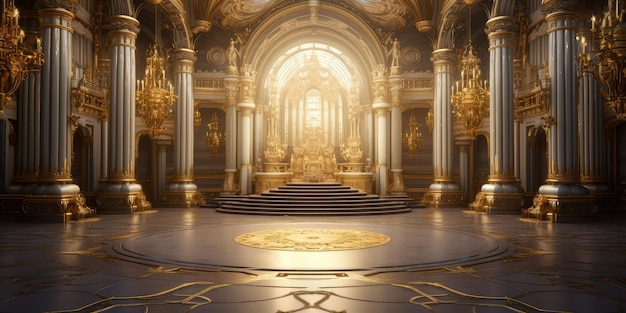 Un interior de fantasía realista del palacio real dorado