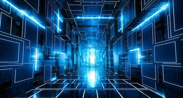 Interior de física abstracta azul futurista