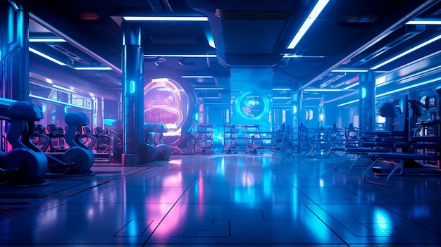 interior de fitness con luz de neón