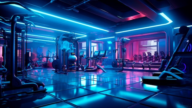 interior de fitness con luz de neón