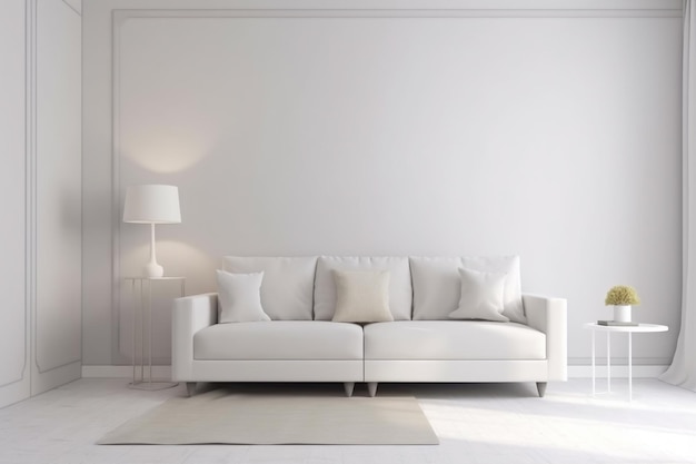 Interior fondo blanco decoración sala de estar estilo elegante moderno piso blanco IA generativa