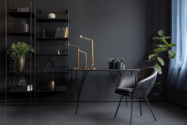 Interior fondo oscuro lugar de trabajo pared estilo de vida oficina vida casa espacio de trabajo escritorio mesa IA generativa