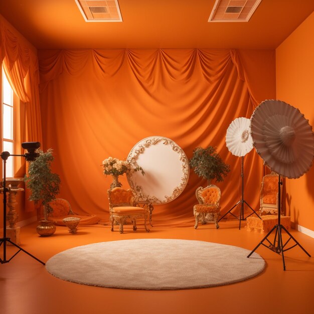 Foto interior fotográfico do estúdio fotográfico moderno com equipamento profissional generativo