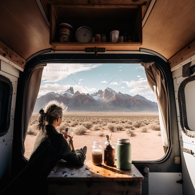 Interior de una furgoneta camper autocaravana generativa ai