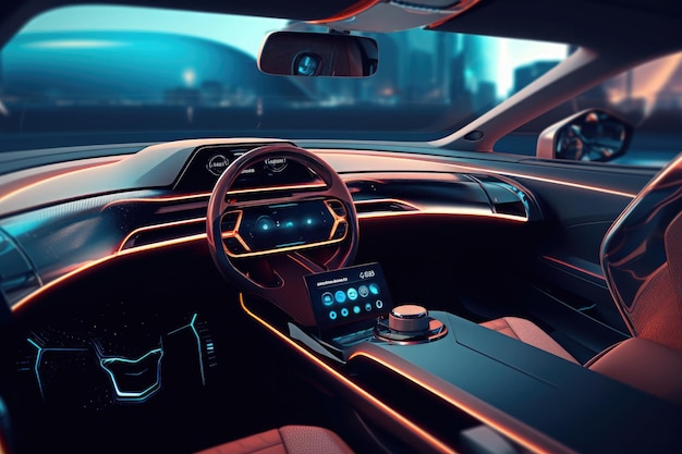 Interior futurista do carro de luxo Painel de carro de tecnologia Generative AI