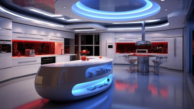 Interior futurista moderno da cozinha Generative AI