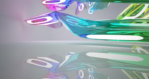 Interior de gafas degradadas blancas y de colores abstractos con ilustración y renderizado 3D de ventana