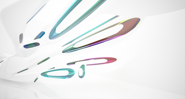 Interior de gafas degradadas blancas y de colores abstractos con ilustración y renderizado 3D de ventana