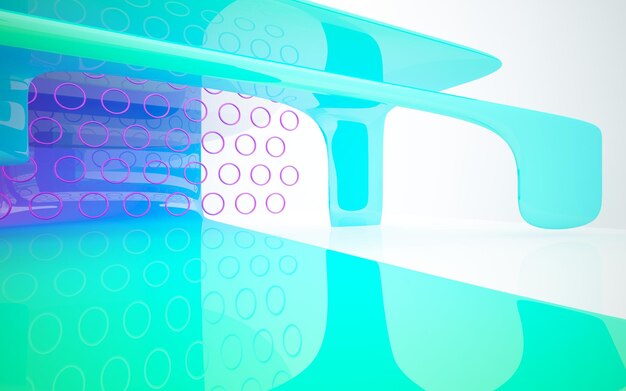 Foto interior de gafas degradadas blancas y de colores abstractos con ilustración de ventana 3d