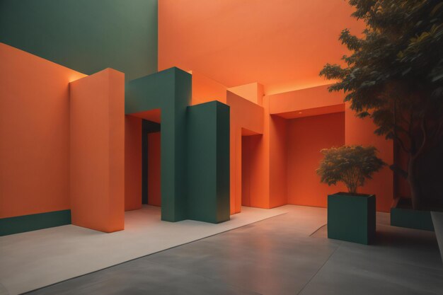 interior de la galería de arte moderno con coloridas formas geométricas ai generadas