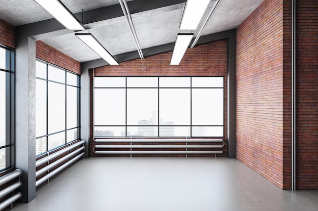 Interior de galería moderna con pared de ladrillo rojo