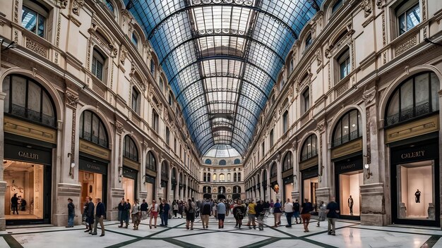 Foto en el interior de la galería umberto i en nápoles, italia