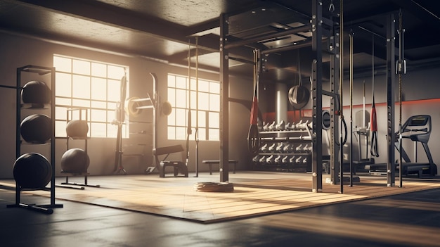 interior del gimnasio con espacio vacío renderización 3d