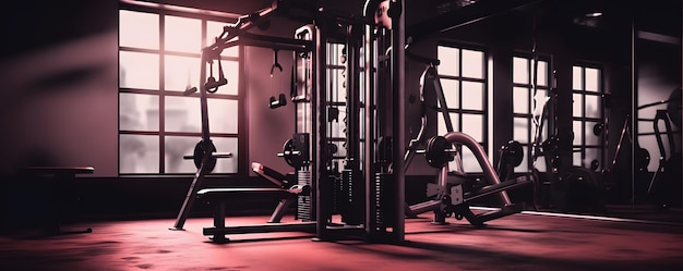 Interior del gimnasio con luz oscura