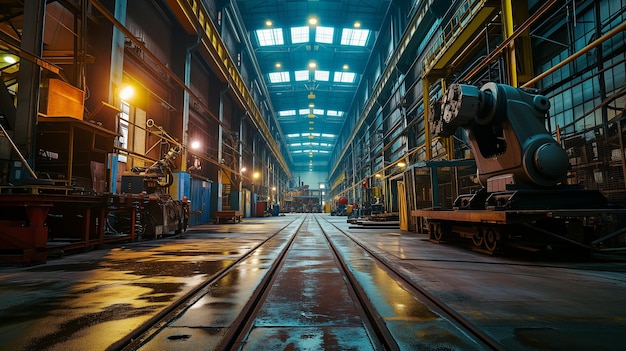 Foto interior de un gran edificio industrial o fábrica con construcciones de acero ia generativa