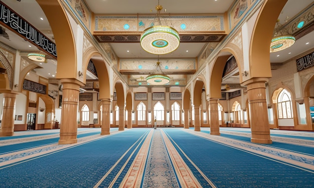 El interior de la gran mezquita en abu dhabi