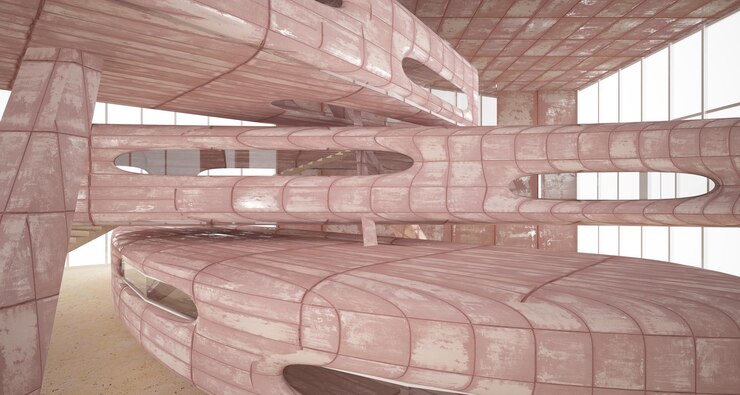 Foto interior de la habitación abstracta lisa vacía de láminas de metal oxidado fondo arquitectónico 3d