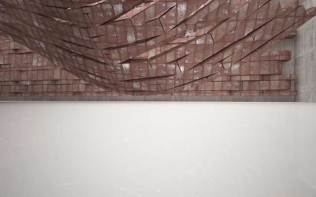Interior de la habitación abstracta lisa vacía de láminas de metal oxidado Fondo arquitectónico Vista nocturna de