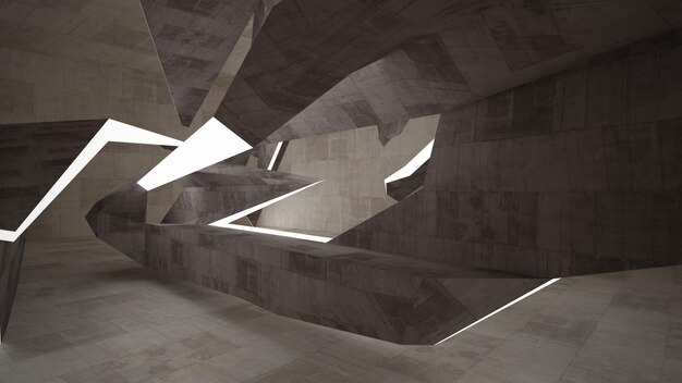 Interior de habitación de hormigón abstracto oscuro vacío Fondo arquitectónico Vista nocturna de los iluminados